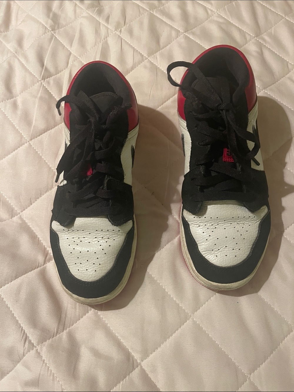 Nike Air Jordan A1 Black, White & Red Low Top Trainers-Size 6Y